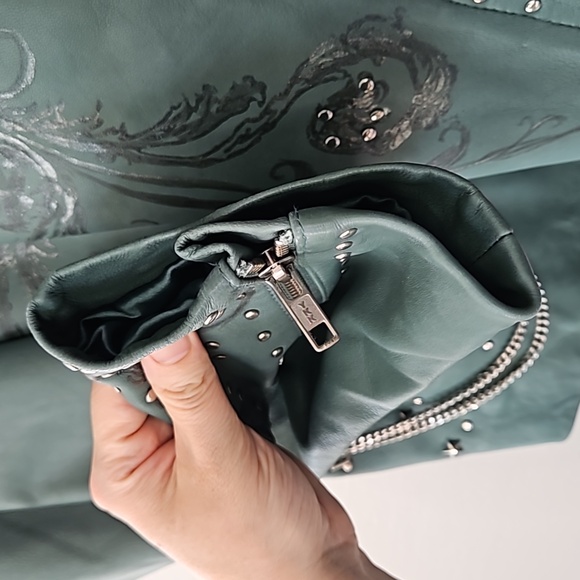 Free People x Nigel Preston Chain Embellished Biker Jacket Aqua - Picture 16 of 17